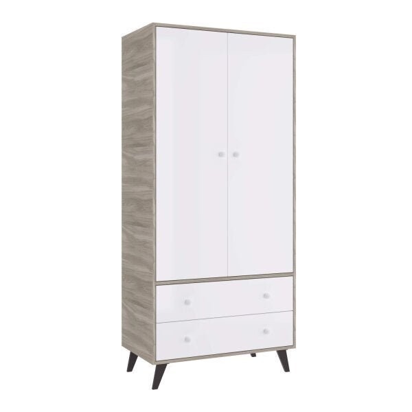 Encontraproduto.com.br - Guarda Roupa de Bebê 2 Portas 2 Gavetas Retrô Móveis Percasa Fresno/Branco