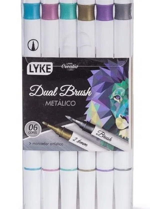 Encontraproduto.com.br - Marcador Dual Brush 6 Cores Metálico Lyke