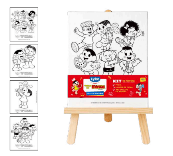 Kit Pintura Turma da Mônica 6 Cores de Tinta + Pincel Lyke