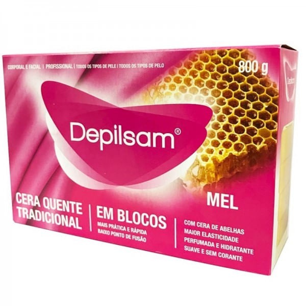 Encontraproduto.com.br - Cera Quente Para Depilação Corporal e Facial Depilsam Tradicional Mel em Blocos 800g
