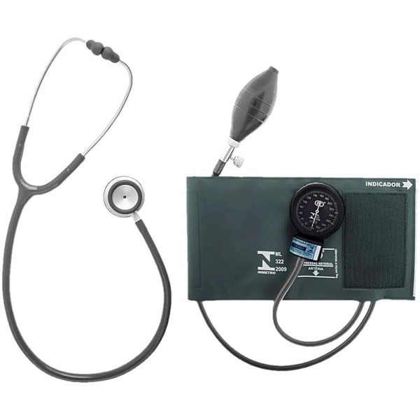 Encontraproduto.com.br - Conjunto Aparelho Pressão Nylon + Estetoscópio Duplo Cinza CJ0743