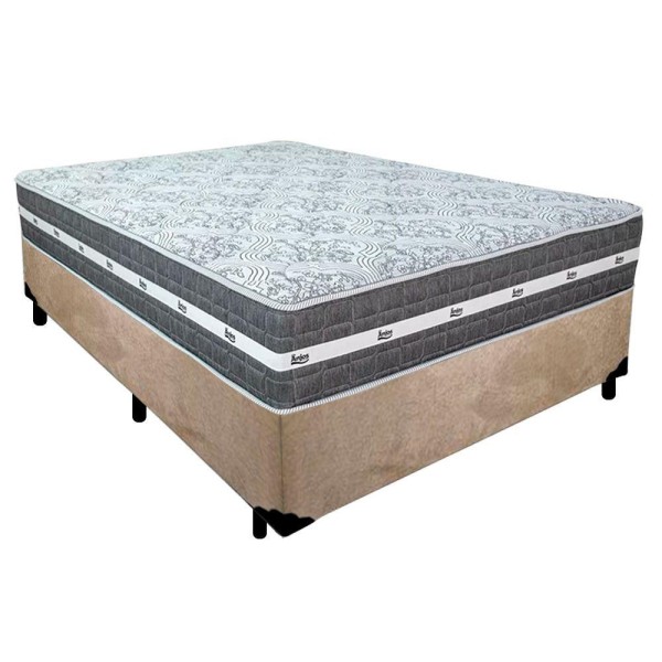 Cama Box Casal Suede + Colchão Anjos Black Molas Ensacadas 138x188x64cm Bege
