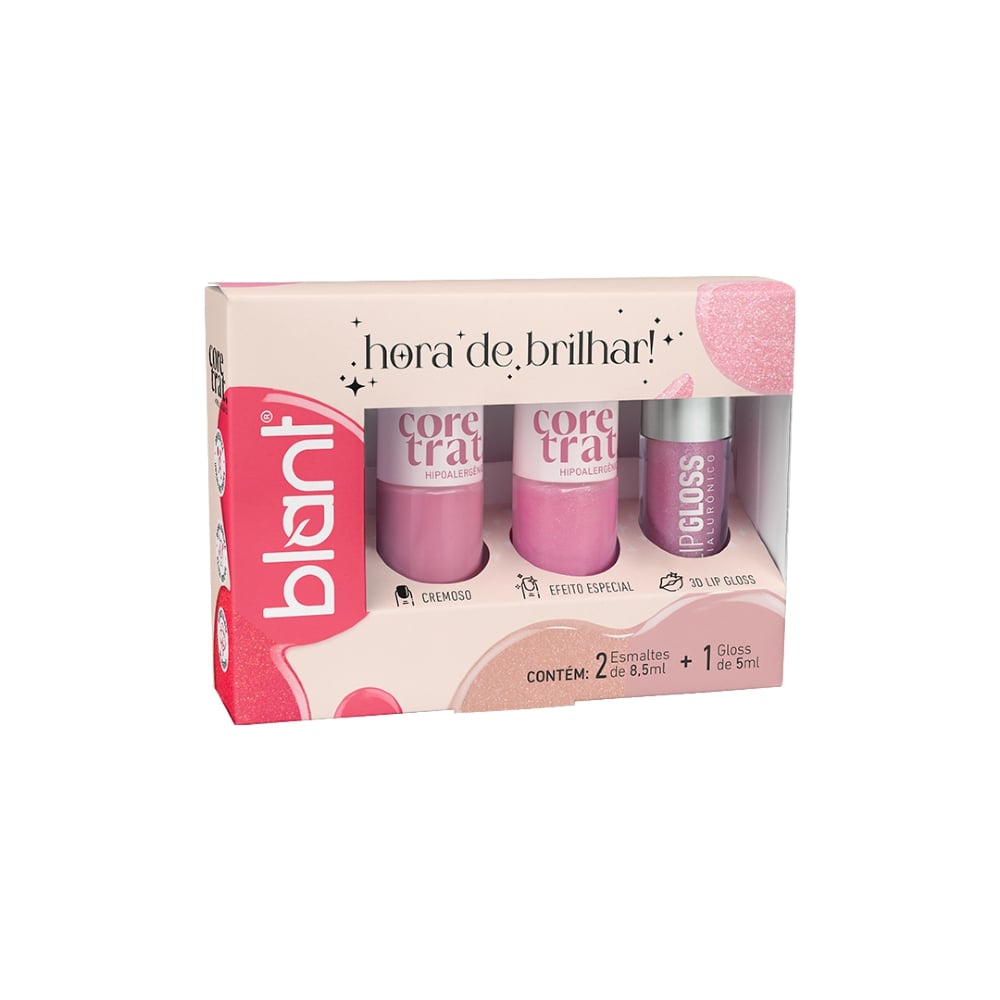 Kit Hora de Brilhar 2 Esmaltes 8,5ml + Gloss 5ml Rosa Borbulhante - Blant