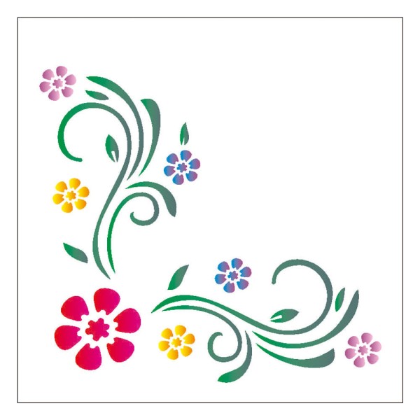 Encontraproduto.com.br - Stencil 14 x 14 cm Cantoneira Flores II Ref.1027 OPA