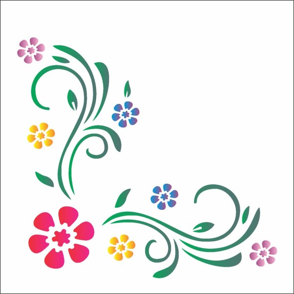 Encontraproduto.com.br - Stencil 14 x 14 cm Cantoneira Flores II Ref.1027 OPA