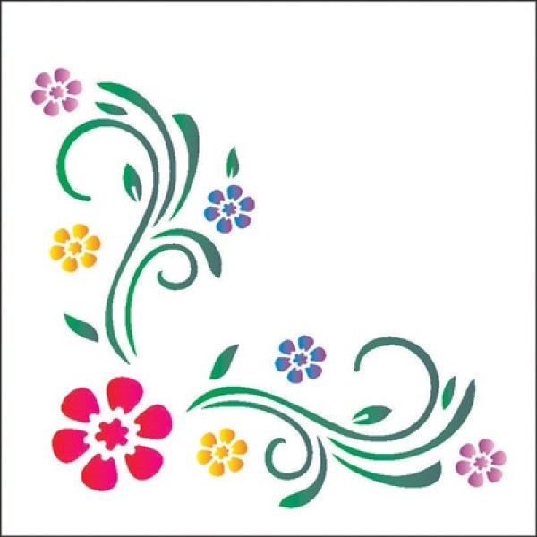 Encontraproduto.com.br - Stencil 14 x 14 cm Cantoneira Flores II Ref.1027 OPA