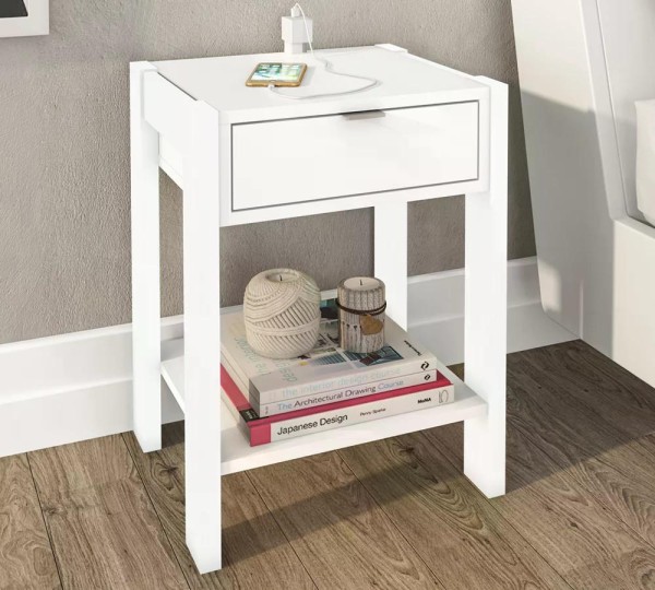 Encontraproduto.com.br - Kit 02 Mesa de Cabeceira Com Tomada 1 Gaveta AZ1016 Tecno Mobili
