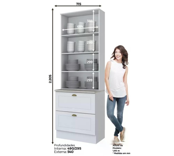Encontraproduto.com.br - Cristaleira 02 Portas 02 Gavetas 100% MDF Americana C357 Henn