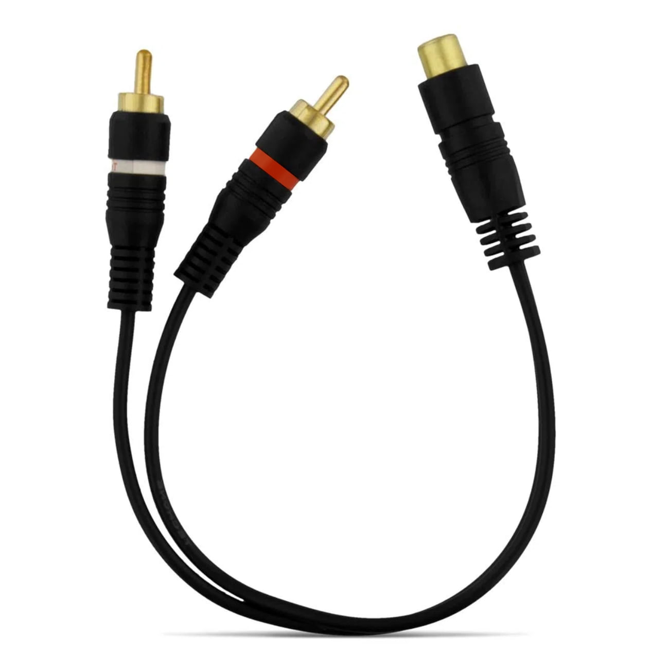 Cabo RCA Y KX3 2 Machos 1 Fêmea 30cm 4mm Flexível Preto Som Automotivo