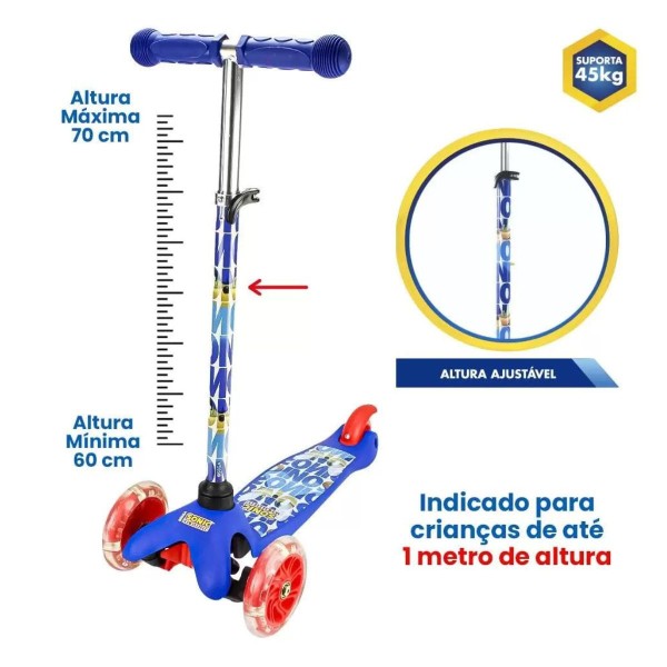 Encontraproduto.com.br - Patinete Sonic 3 Rodas Com Luz E Led Bbr S007