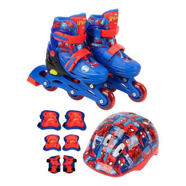 Encontraproduto.com.br - Patins - Com Proteção - Tam 28-31 - Homem Aranha - Marvel - Inline E Triline - Azul - Bbr Toys