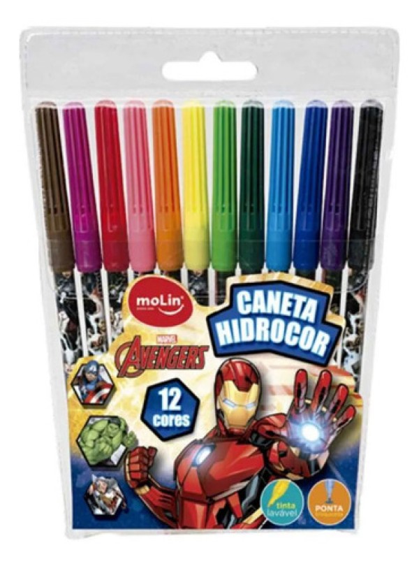 Kit 12 Cores Canetinha Caneta Hidrocor Avengers Marvel