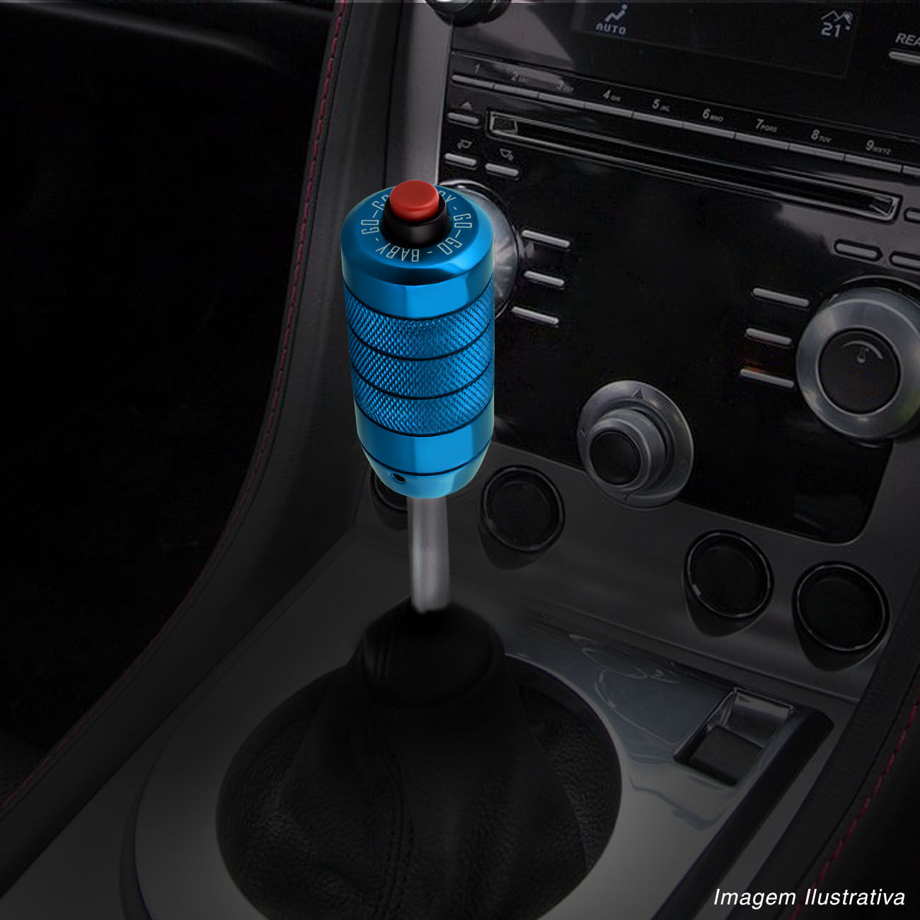 Encontraproduto.com.br - Manopla Câmbio Esportiva Tuning Shifter Recartilhada Azul Com Botão Step Booster Racing Shutt