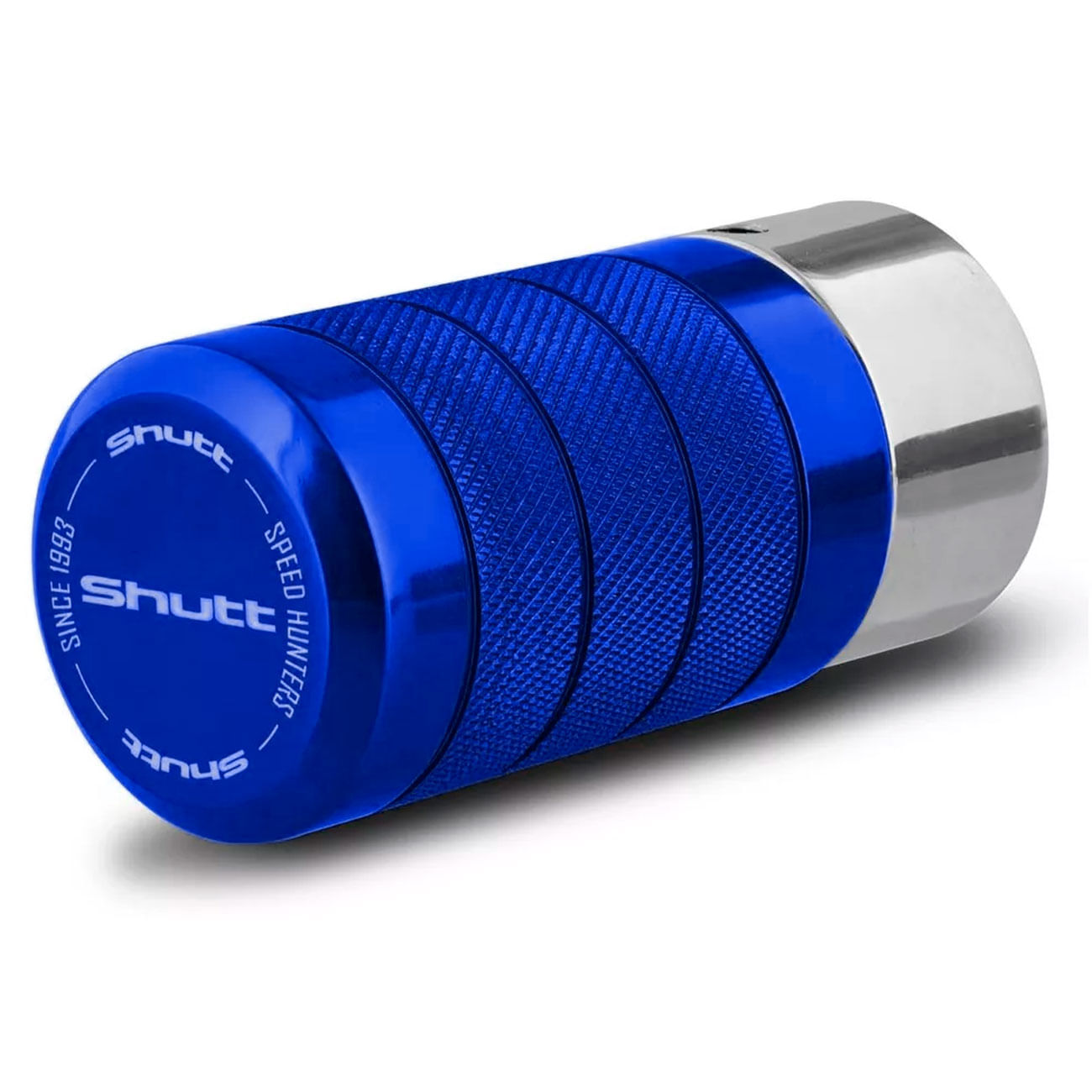 Manopla Câmbio Bola Esportiva Tuning Recartilhada Lisa Azul e Prata Shutt Universal
