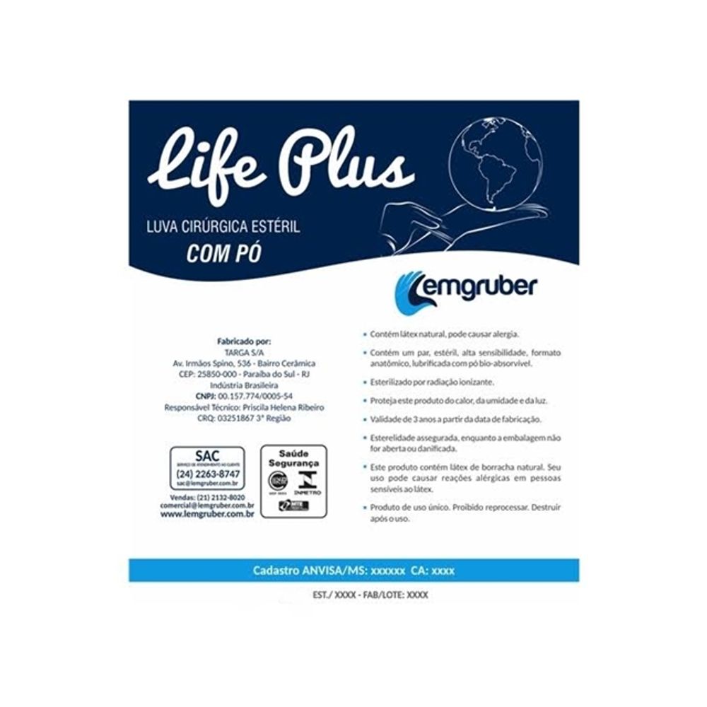 Luva Cirúrgica Life Plus 7,0 Estéril 1 Par