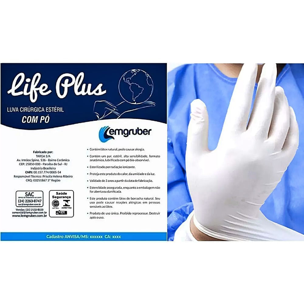 Encontraproduto.com.br - Luva cirúrgica Lemgruber Life Plus 8,0 com pó