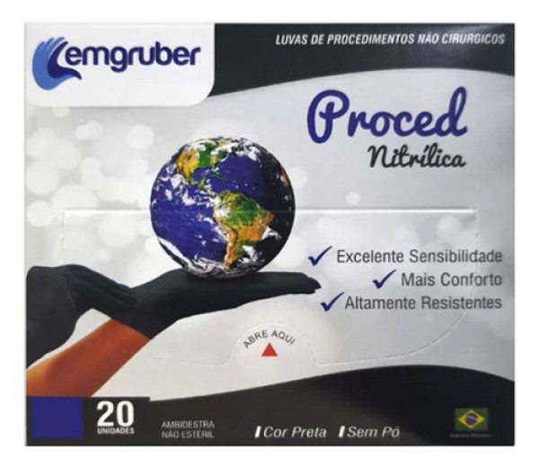 Luva Nitrílica Proced Preta sem Pó Tam G - 20 luvas