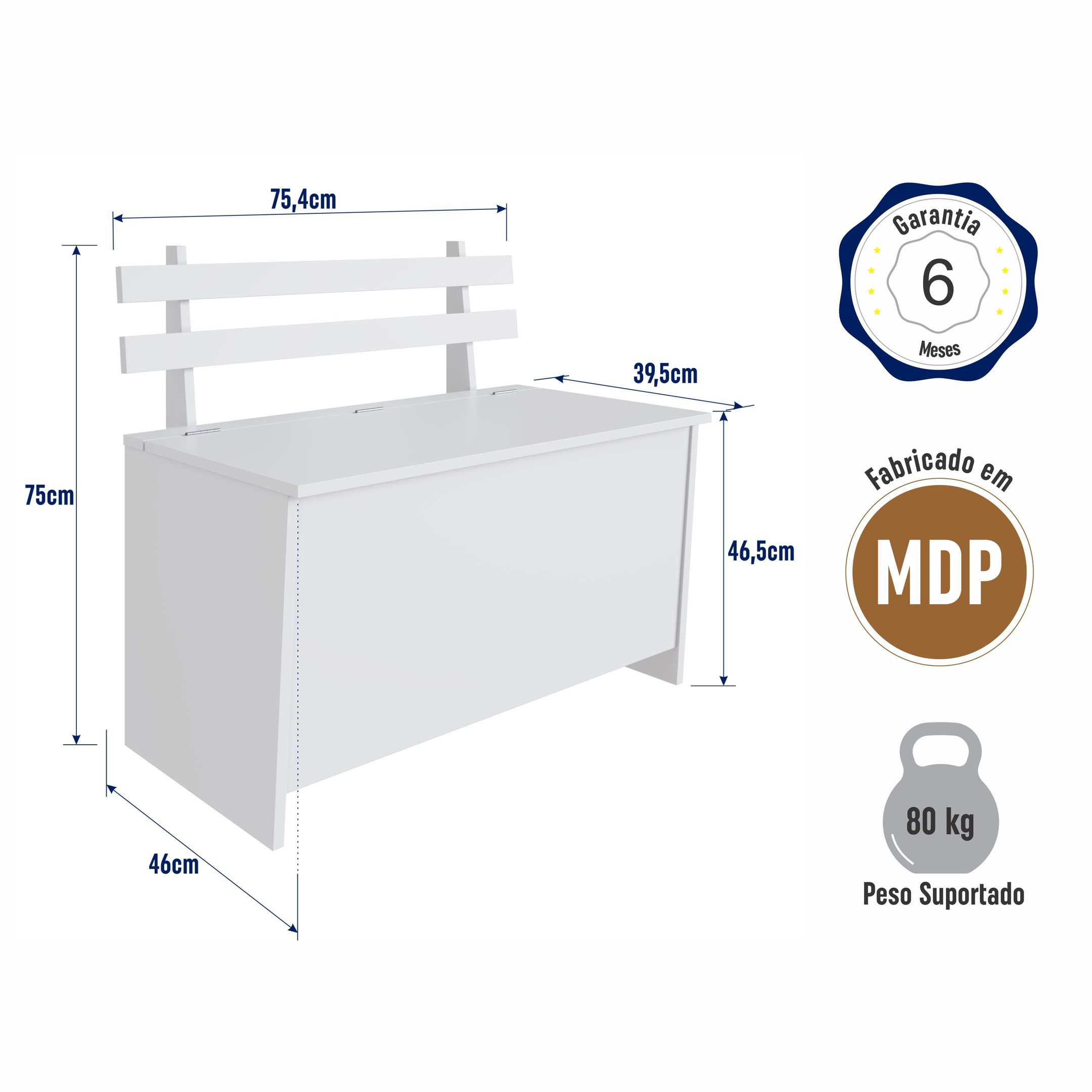 Encontraproduto.com.br - Banco com Baú com Encosto Ripado em MDP - Branco