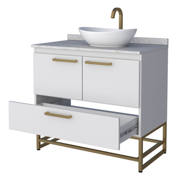 Encontraproduto.com.br - Toucador Suez 80cm Com Pes+Granito Sem Cuba Branco Cozimax