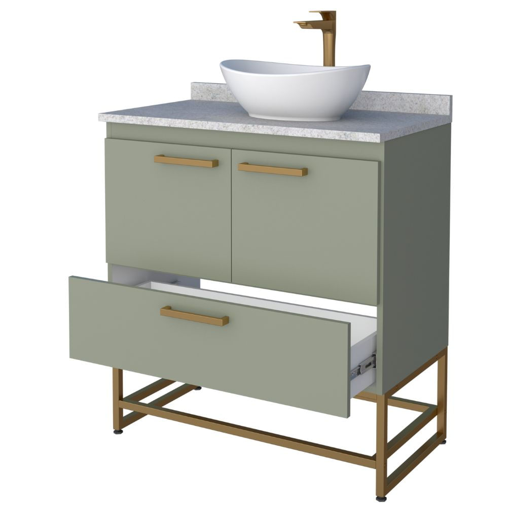 Encontraproduto.com.br - Toucador Suez 80cm Com Pes+Granito Sem Cuba Verde/Branco Cozimax