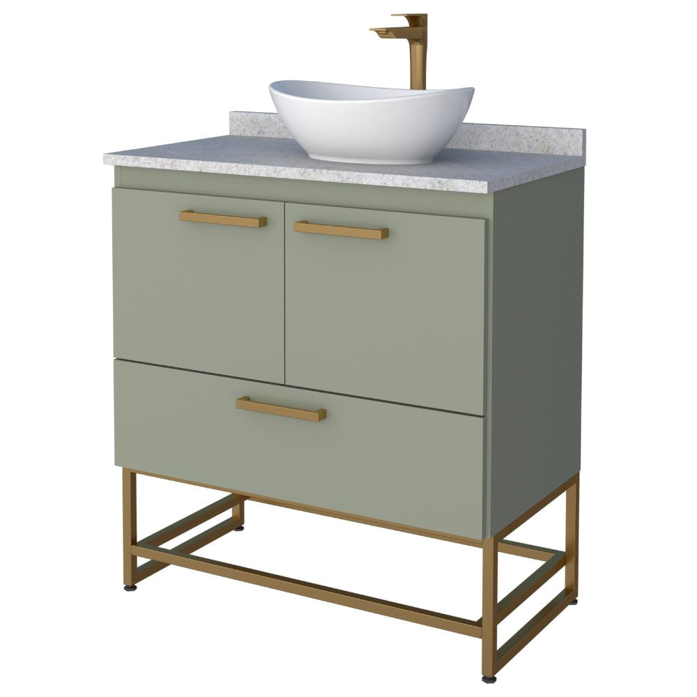 Encontraproduto.com.br - Toucador Suez 80cm Com Pes+Granito Sem Cuba Verde/Branco Cozimax