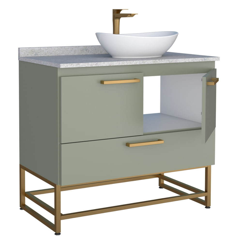 Encontraproduto.com.br - Toucador Suez 80cm Com Pes+Granito Sem Cuba Verde/Branco Cozimax