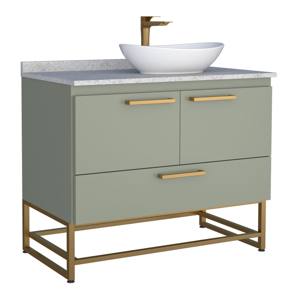 Encontraproduto.com.br - Toucador Suez 80cm Com Pes+Granito Sem Cuba Verde/Branco Cozimax
