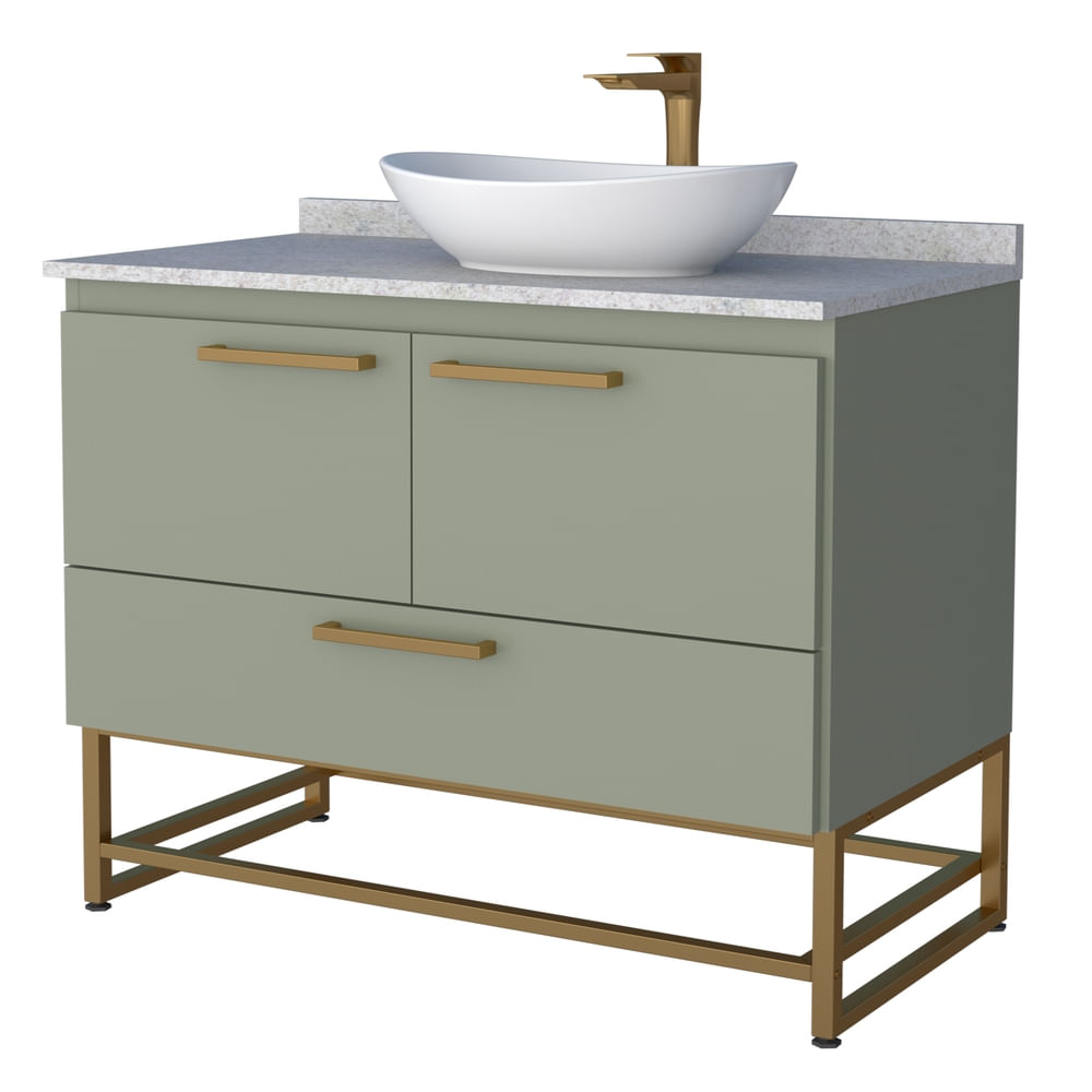 Encontraproduto.com.br - Toucador Suez 80cm Com Pes+Granito Sem Cuba Verde/Branco Cozimax