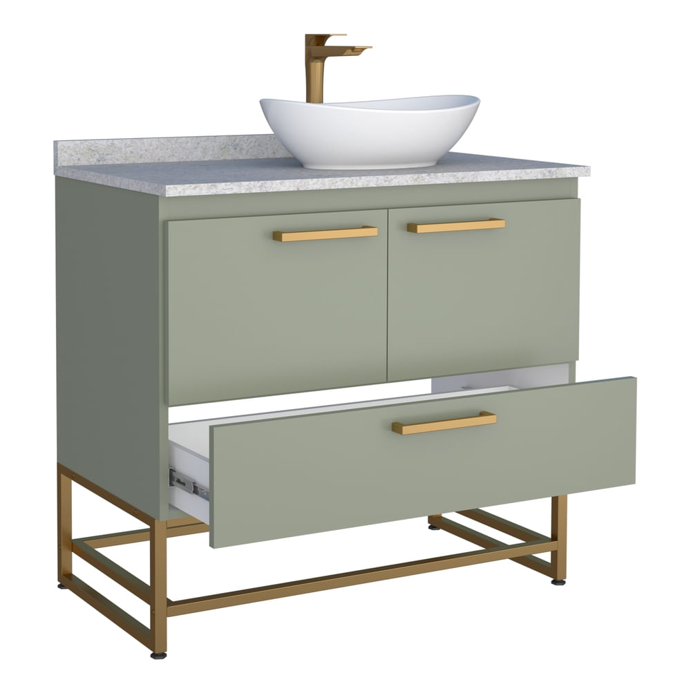 Encontraproduto.com.br - Toucador Suez 80cm Com Pes+Granito Sem Cuba Verde/Branco Cozimax