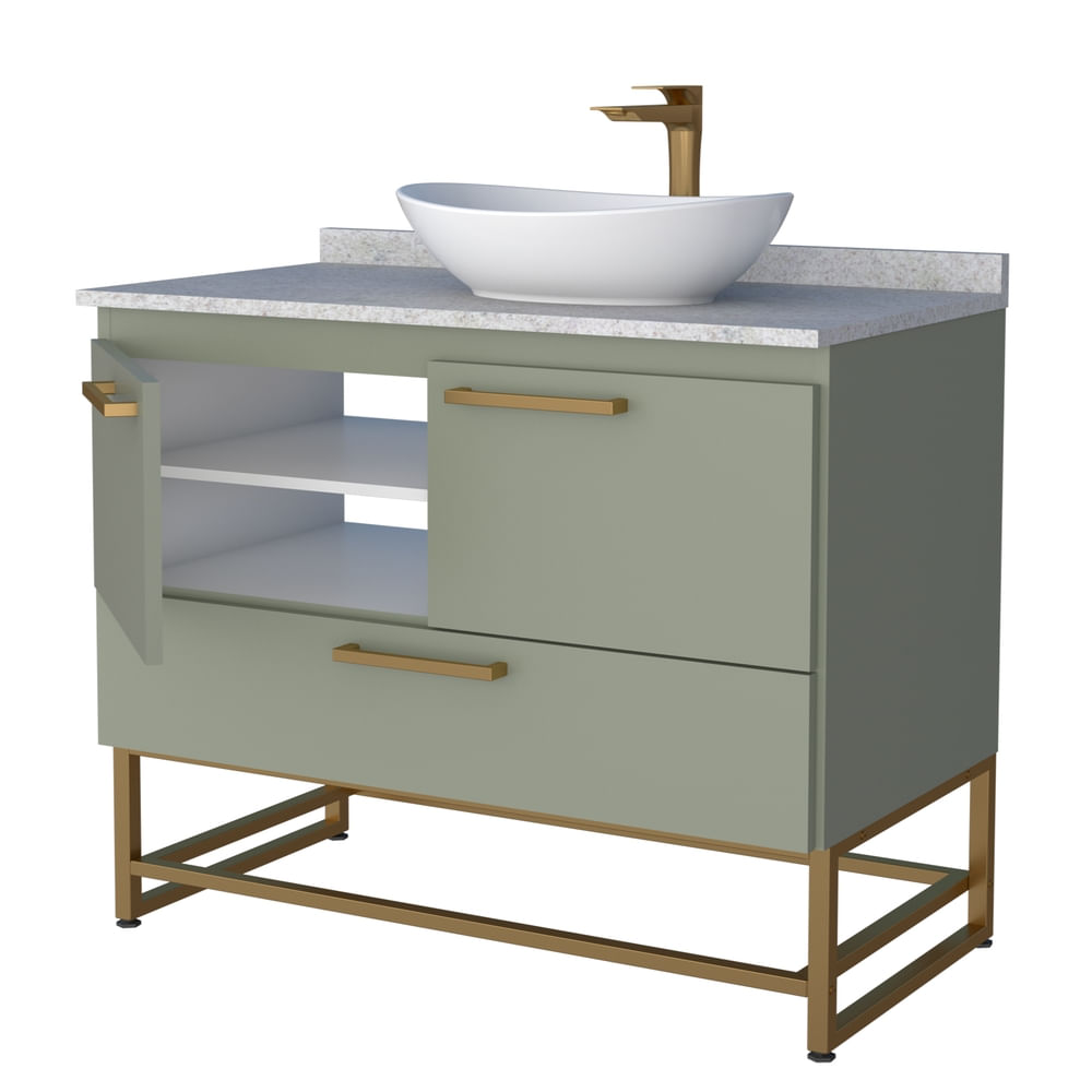 Encontraproduto.com.br - Toucador Suez 80cm Com Pes+Granito Sem Cuba Verde/Branco Cozimax