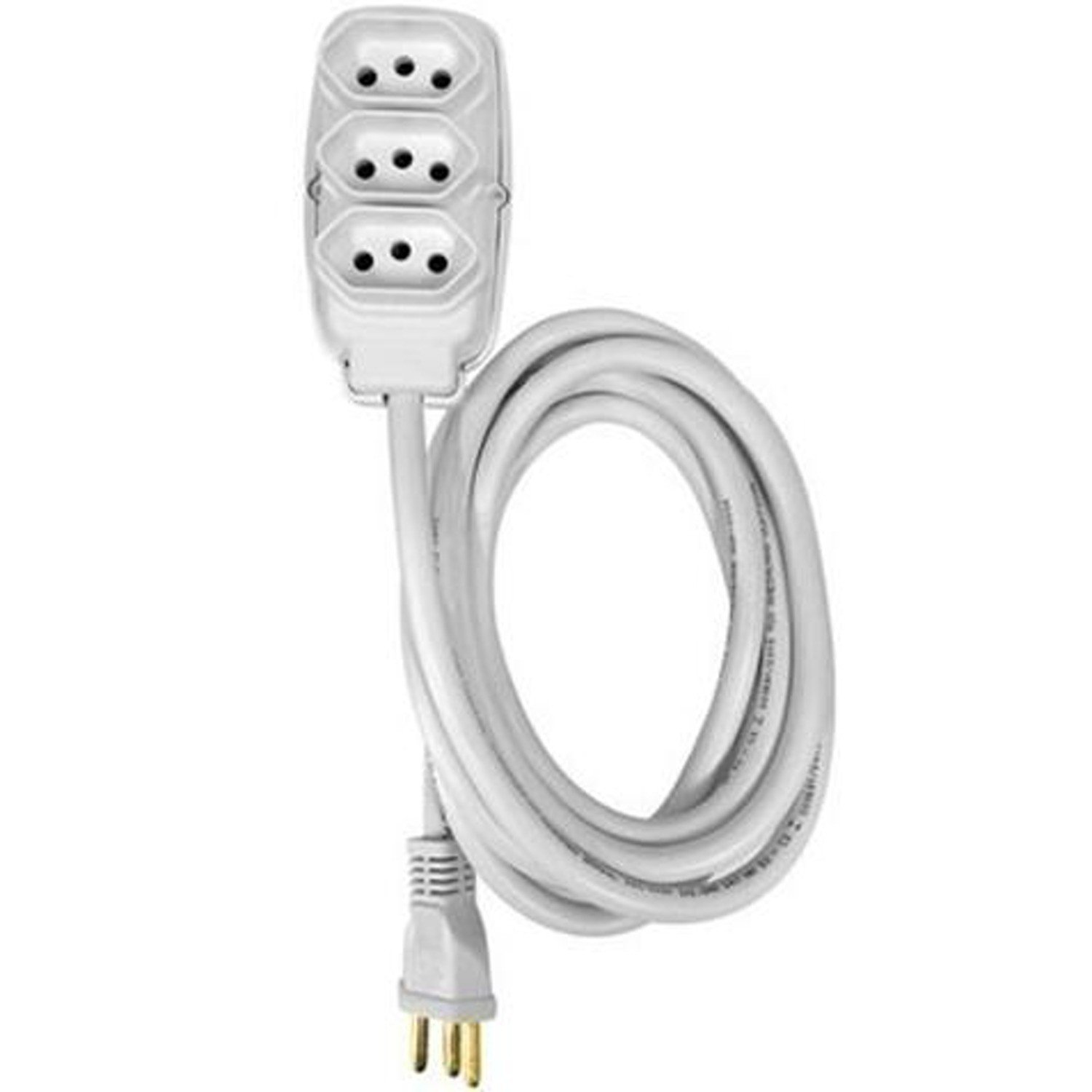 Encontraproduto.com.br - Extensão Ilumi Compacta com Cabo PP Chato 3 Vias 10 Amperes 5,0 Metros Branco