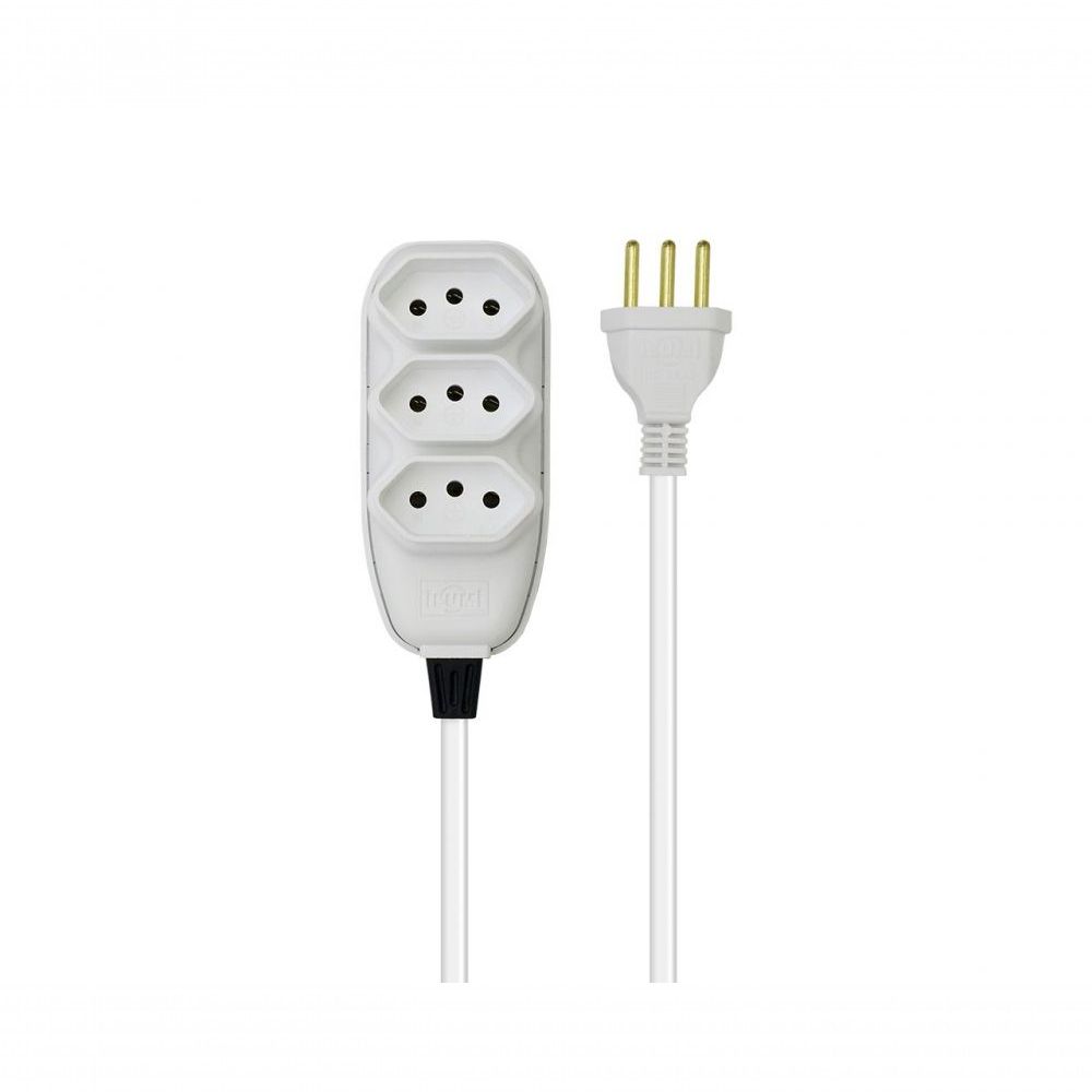 Encontraproduto.com.br - Extensão Ilumi Compacta com Cabo PP Chato 3 Vias 10 Amperes 5,0 Metros Branco