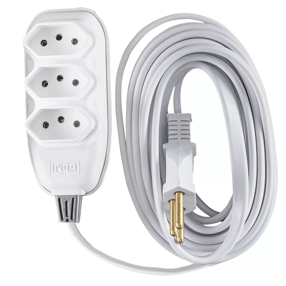 Encontraproduto.com.br - Extensão Ilumi Compacta com Cabo PP Chato 3 Vias 10 Amperes 5,0 Metros Branco