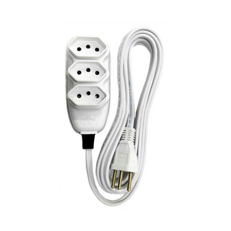 Encontraproduto.com.br - Extensão Ilumi Compacta com Cabo PP Chato 3 Vias 10 Amperes 5,0 Metros Branco