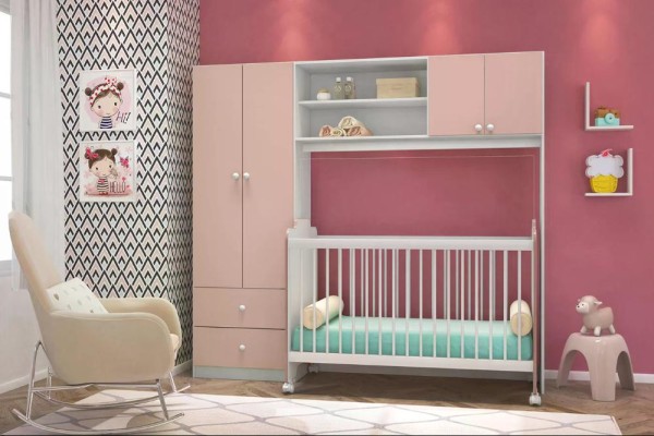 Encontraproduto.com.br - Conjugado Guarda Roupa Com Berço Ternura 9150 Branco Rose Peternella