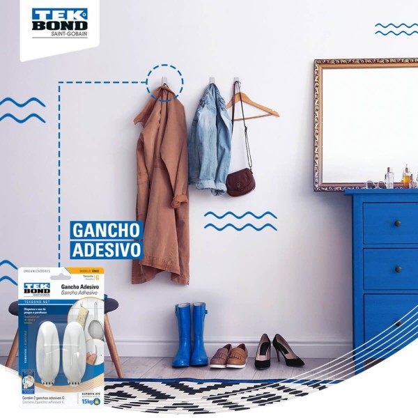 Encontraproduto.com.br - Gancho Adesivo de Plástico Tek Bond Branco Modelo Onix G com 2 Unidades