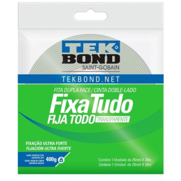 Encontraproduto.com.br - Fita Dupla Face Tekbond Fixa Tudo 25mm 20m