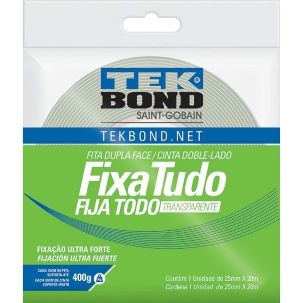 Encontraproduto.com.br - Fita Dupla Face Tekbond Fixa Tudo 25mm 20m