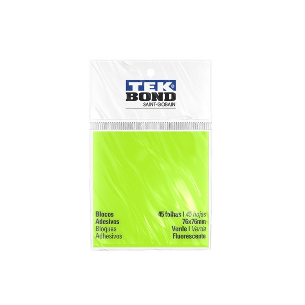 Encontraproduto.com.br - Bloco Adesivo Fluorescente Tekbond Verde com 45 Folhas 76x76mm