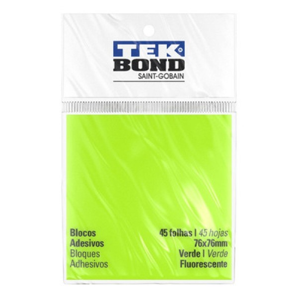 Bloco Adesivo Fluorescente Tekbond Verde com 45 Folhas 76x76mm