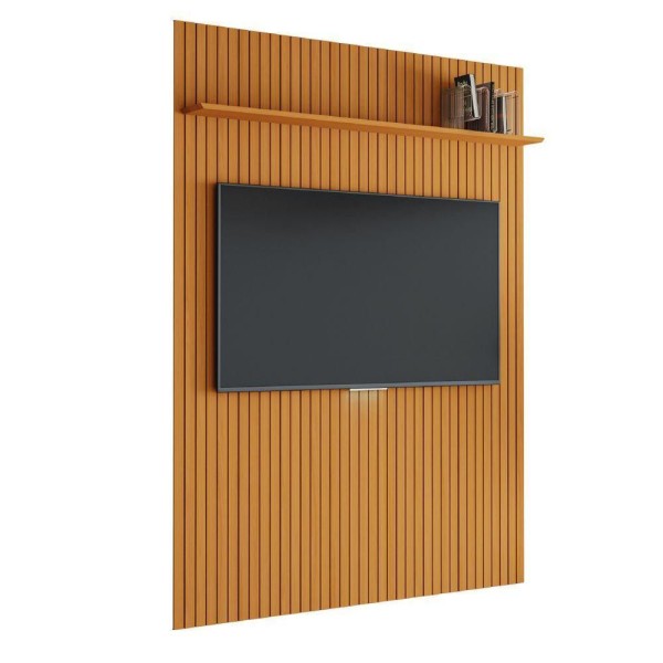 Painel Para Tv Até 55 Polegadas 1,35x2,40m Ripado Com Prateleira Arbo Cedro Edn Nature