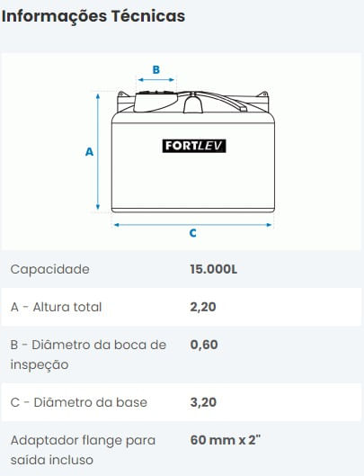 Encontraproduto.com.br - Tanque Polietileno 15.000L Azul - Fortlev