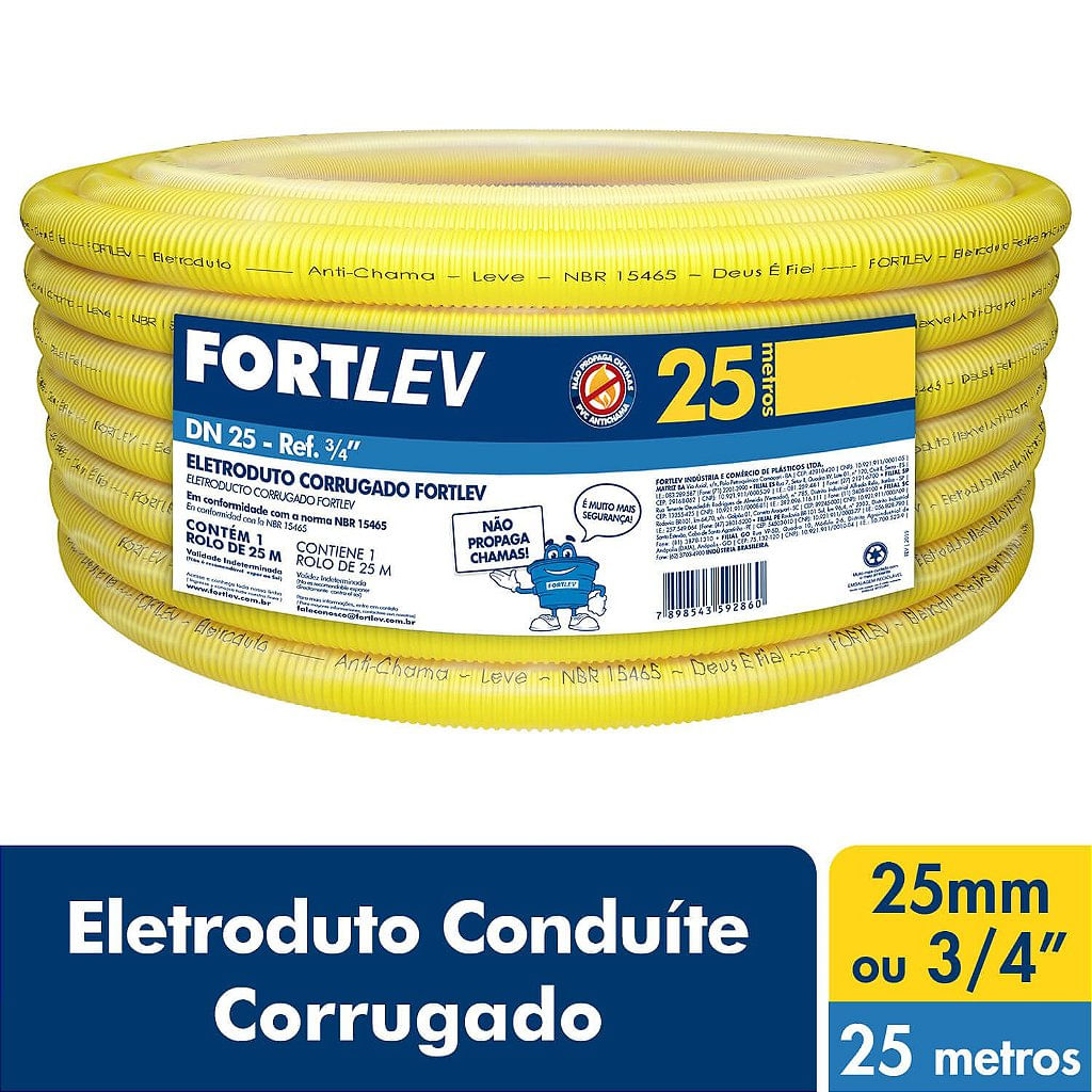 Eletroduto Corrugado Flexível Amarelo 25mm x 25m Fortlev