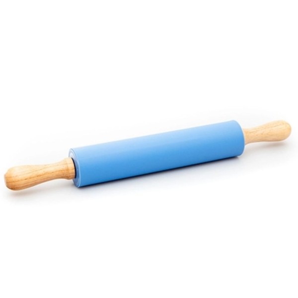 Encontraproduto.com.br - Rolo De Massa Em Silicone Com Cabo Em Madeira 45X5,3Cm Azul
