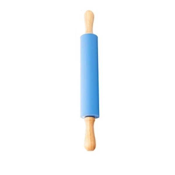 Encontraproduto.com.br - Rolo De Massa Em Silicone Com Cabo Em Madeira 45X5,3Cm Azul
