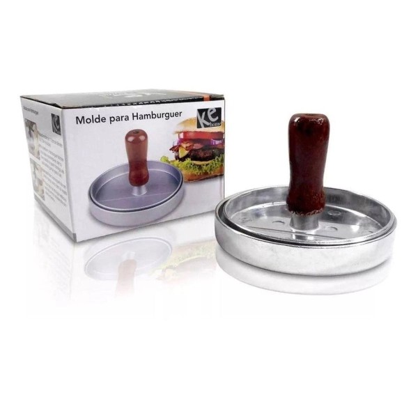 Encontraproduto.com.br - Molde Para Hamburguer Em Metal Com Cabo Em Madeira