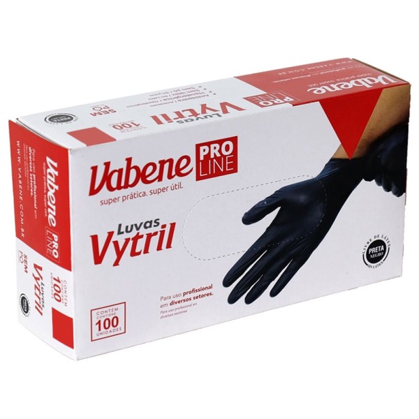 Encontraproduto.com.br - Luva Nitrílica Vabene Sem Pó Preta Tamanho P Com 100 Unidades