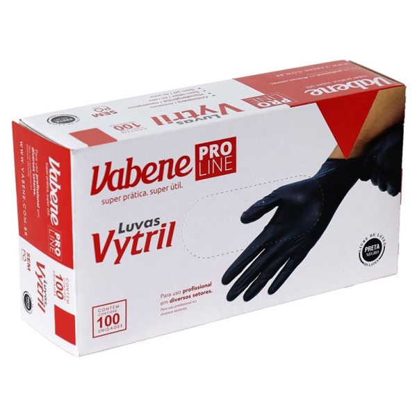 Encontraproduto.com.br - Luva Nitrílica Vabene Sem Pó Preta M Com 100 Unidades