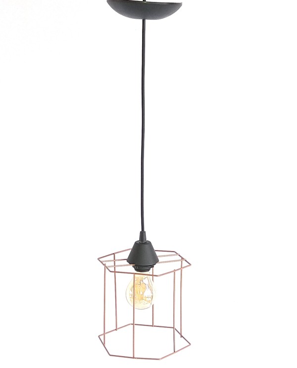Pendente 1 Lâmpada Lume Sextavado 30W Aço Emalustres 2834/.000 Cobre Bivolt