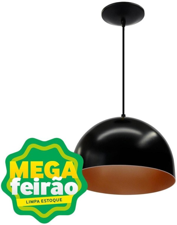 Encontraproduto.com.br - Pendente 1 Lâmpada Argos Luminária 25W Alumínio Emalustres 2152/.000 Preto/Cobre Bivolt